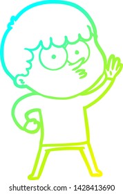 cold gradient line drawing of a cartoon curious boy