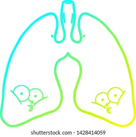 cold gradient line drawing of a cartoon lungs
