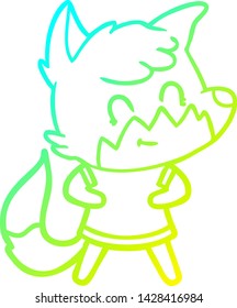 cold gradient line drawing of a cartoon happy fox
