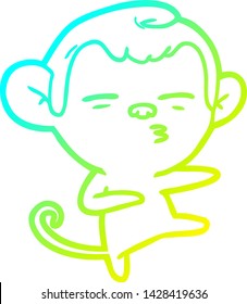 cold gradient line drawing of a cartoon suspicious monkey