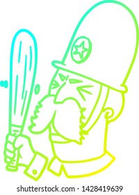 Cold Gradient Line Drawing Of A Cartoon Policeman Waving Baton