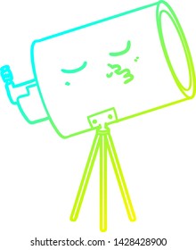 cold gradient line drawing of a cartoon telescope with face