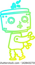 dibujo de línea de degradado frío de un robot de dibujos animados