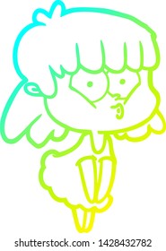 dibujo de línea de degradado frío de una niña silbadora de dibujos animados