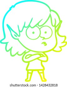 dibujo de línea de gradiente frío de una joven elfo caricaturista mirando