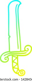 cold gradient line drawing of a cartoon ancient sword
