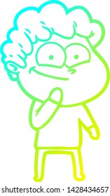 cold gradient line drawing of a cartoon happy man