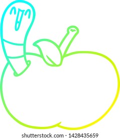 cold gradient line drawing of a cartoon worm in apple