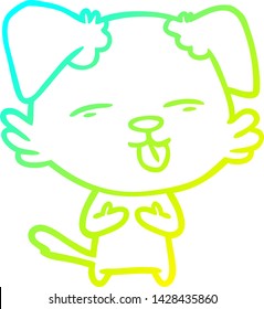 cold gradient line drawing of a cartoon dog sticking out tongue