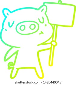 dibujo de línea de degradado frío de una señal de porcino de contenido de dibujos animados;signo