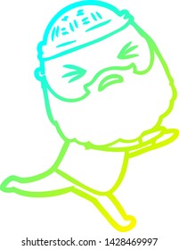 desenho de linha de gradiente frio de um homem de desenho animado com barba