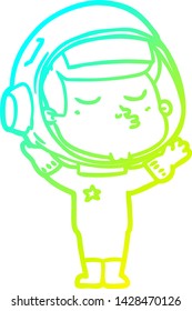cold gradient line drawing of a cartoon confident astronaut