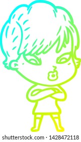 dibujo de línea de gradiente frío de una mujer caricaturista