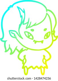 cold gradient line drawing of a cartoon friendly vampire girl