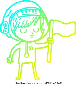 cold gradient line drawing of a cartoon astronaut woman