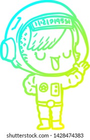 cold gradient line drawing of a cartoon astronaut woman