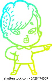 dibujo de línea de gradiente frío de una niña sorprendida señalando