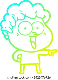 cold gradient line drawing of a cartoon happy man