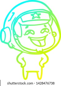 dibujo en línea de gradiente frío de una caricatura astronauta riéndose
