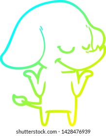 dibujo de línea de degradado frío de un elefante sonriente de dibujos animados