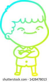 cold gradient line drawing of a cartoon happy boy