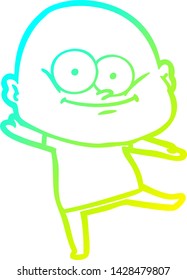 cold gradient line drawing of a cartoon bald man staring