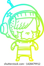 cold gradient line drawing of a cartoon crying astronaut girl