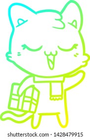 cold gradient line drawing of a cartoon cat