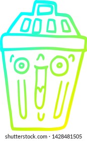 cold gradient line drawing of a cartoon waste bin