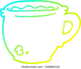 cold gradient line drawing of a cartoon hot cup of coffee