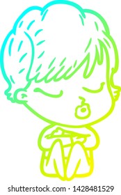 cold gradient line drawing of a cartoon woman with eyes shut