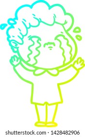 cold gradient line drawing of a cartoon man crying