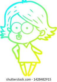dibujo de línea de gradiente frío de una niña de dibujos animados