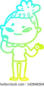 dibujo de línea de gradiente frío de una mujer caricaturista