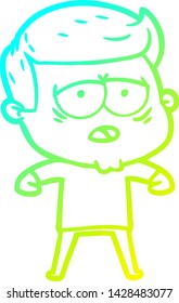 cold gradient line drawing of a cartoon tired man