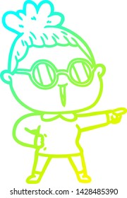 cold gradient line drawing of a cartoon woman wearing spectacles