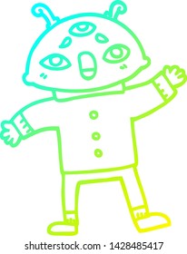 cold gradient line drawing of a cartoon alien space man