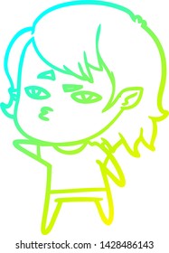 cold gradient line drawing of a cartoon vampire girl