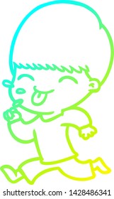 cold gradient line drawing of a cartoon boy sticking out tongue