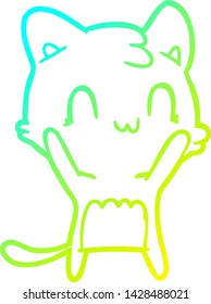 cold gradient line drawing of a cartoon happy cat