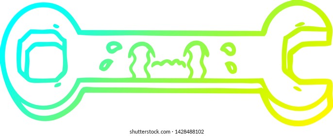 cold gradient line drawing of a cartoon crying spanner