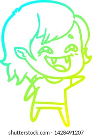cold gradient line drawing of a cartoon laughing vampire girl