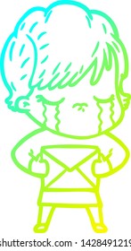 cold gradient line drawing of a cartoon woman crying