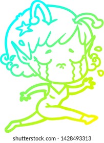 dibujo en línea de gradiente frío de una chica alienígena llorando