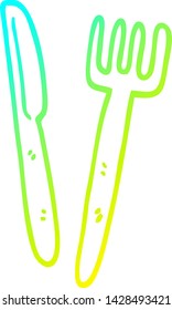 cold gradient line drawing of a cartoon knife and fork