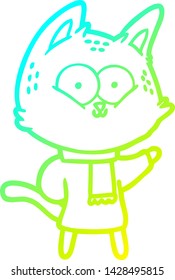 dibujo de línea de degradado frío de un gato de dibujos animados