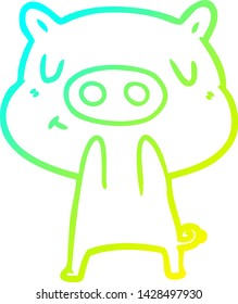 cold gradient line drawing of a cartoon content pig