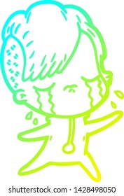 cold gradient line drawing of a cartoon crying girl wearing space clothes