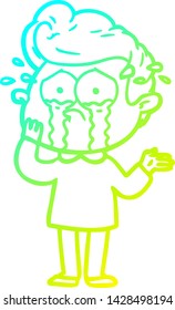 dibujo de una línea de degradado frío de un hombre preocupado que llora