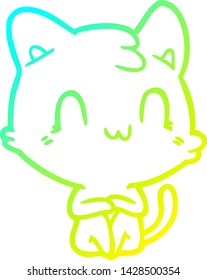 cold gradient line drawing of a cartoon happy cat